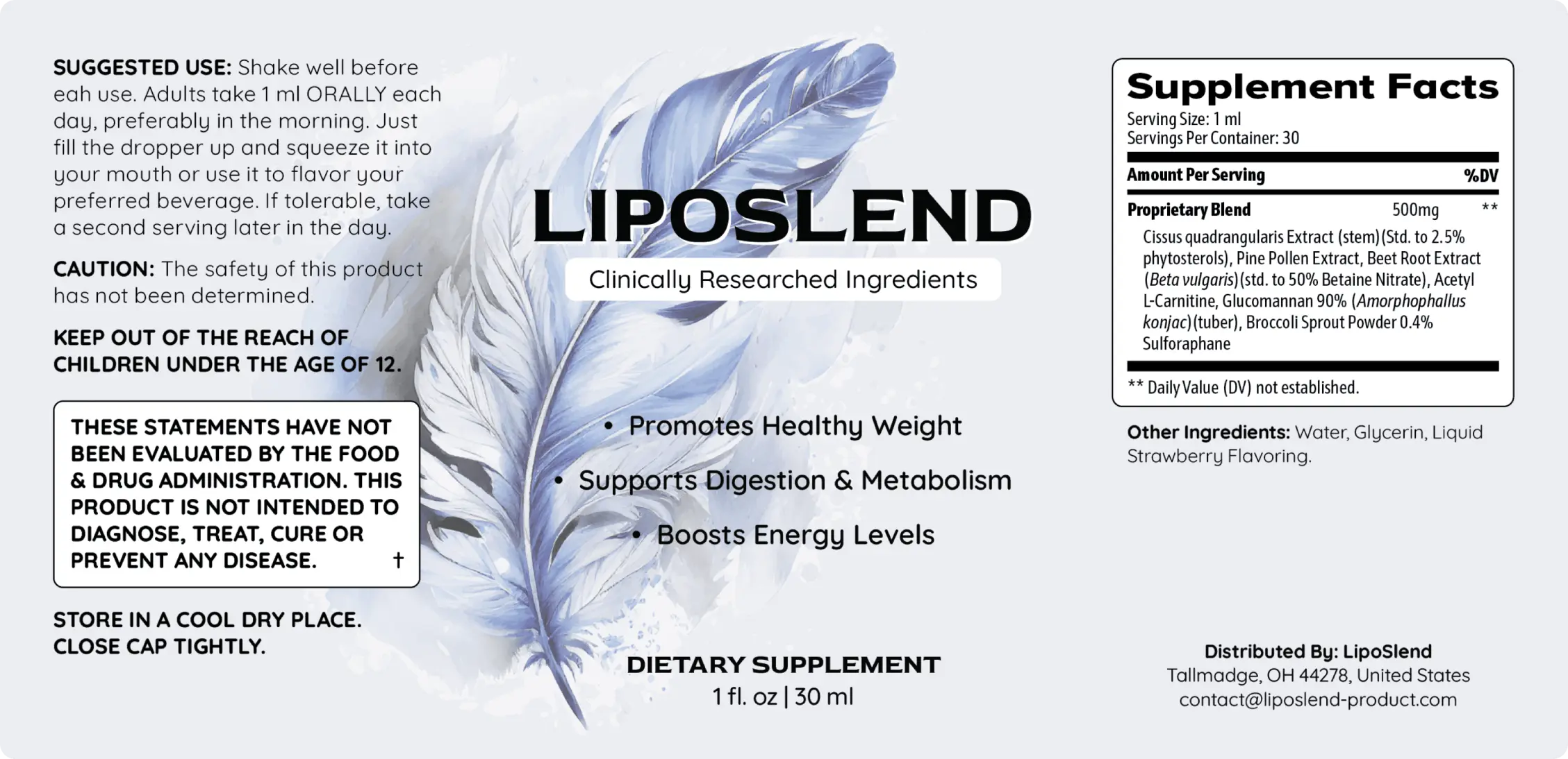 LipoSlend Ingredient label